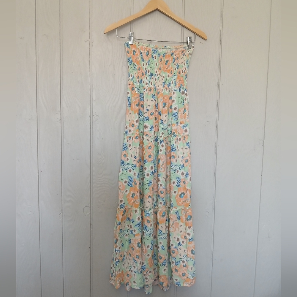 Floral Strapless Maxi Dress Smocked Size Medium